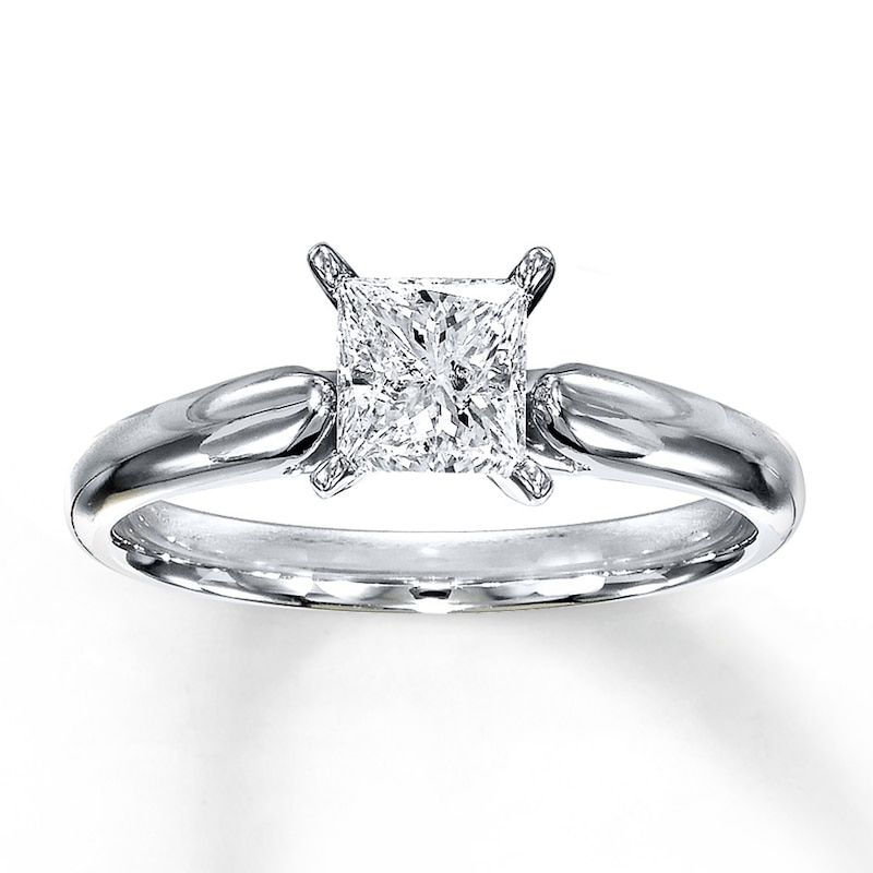 Main Image 1 of Previously Owned Diamond Solitaire Ring 3/4 carat Princess-cut 14K White Gold (K/I2)