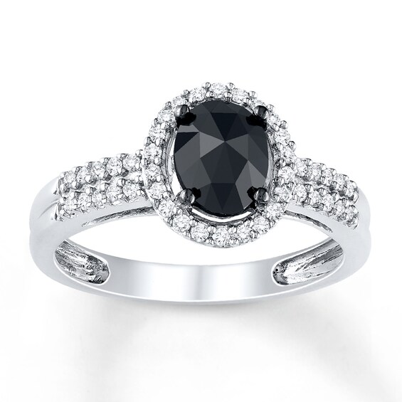 Previously Owned Black Diamond Ring 1 ct tw Oval-cut 14K White Gold
