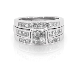 Previously Owned Princess-Cut Quad Diamond Bridal Set 1-1/2 ct tw 14K White Gold Size 5.5