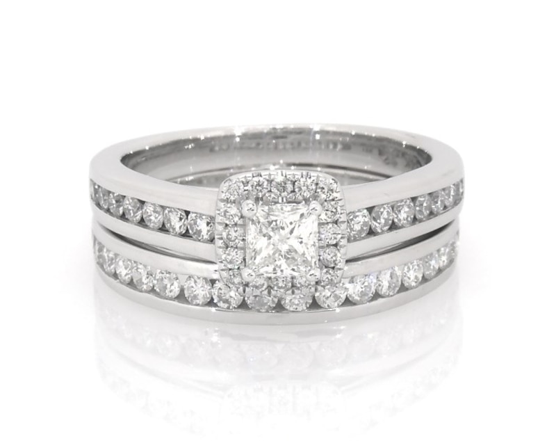 Main Image 1 of Previously Owned Princess-Cut Diamond Bridal Set 1 ct tw 14K White Gold Size 6.5