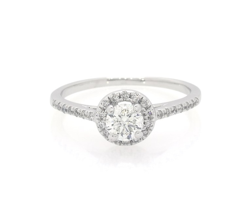 Main Image 1 of Previously Owned Round-Cut Diamond Halo Engagement Ring 1/2 ct tw 14K White Gold Size 5.75