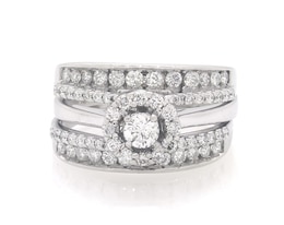 Previously Owned Round-Cut Diamond Halo Bridal Set 1-3/8 ct tw 14K White Gold Size 9.75