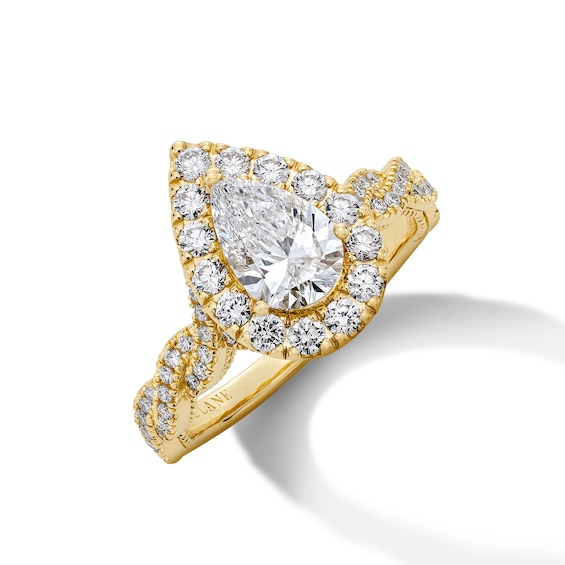 Previously Owned Neil Lane Artistry Pear-Shaped Lab-Grown Diamond Halo Engagement Ring 1-3/4 ct tw 14K Yellow Gold