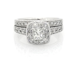 Previously Owned Princess-Cut Diamond Halo Bridal Set 1-1/5 ct tw 14K White Gold Size 4.75