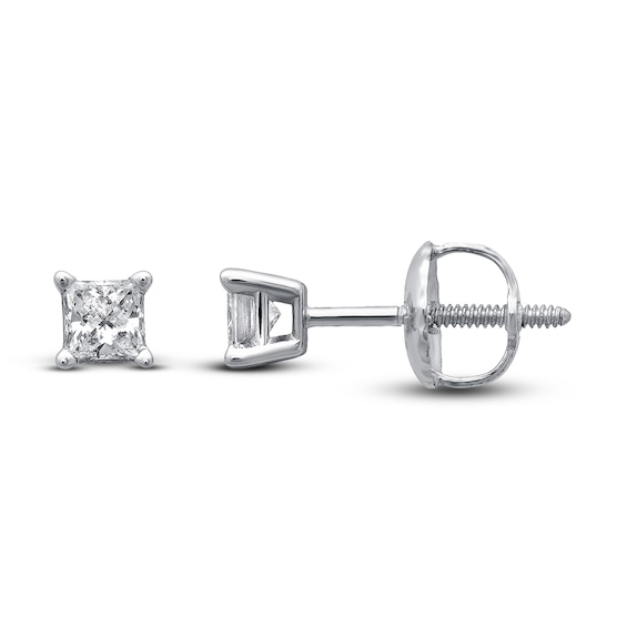 Previously Owned Certified Princess-cut Diamond Solitaire Earrings 1/4 ct tw 14K White Gold