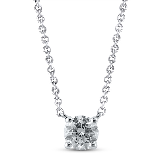 Previously Owned KAY Lab-Grown Diamonds Solitaire Diamond Necklace 1/2 ct tw Round-cut 14K White Gold 19" (F/VS2)