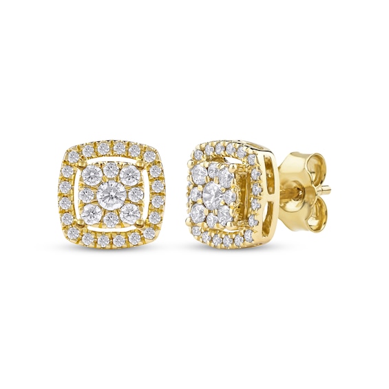 Previously Owned Diamond Cushion Frame Stud Earrings 1/2 ct tw 10K Yellow Gold