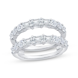 Previously Owned Lab-Grown Diamonds Emerald & Round-Cut Enhancer Ring 2 ct tw 14K White Gold