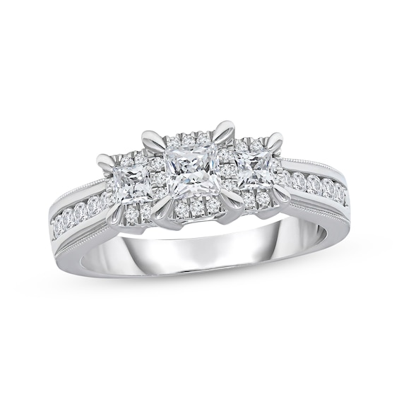 Previously Owned Memories Moments Magic Three-Stone Diamond Engagement Ring 1 ct tw Princess & Round-Cut 10K White Gold