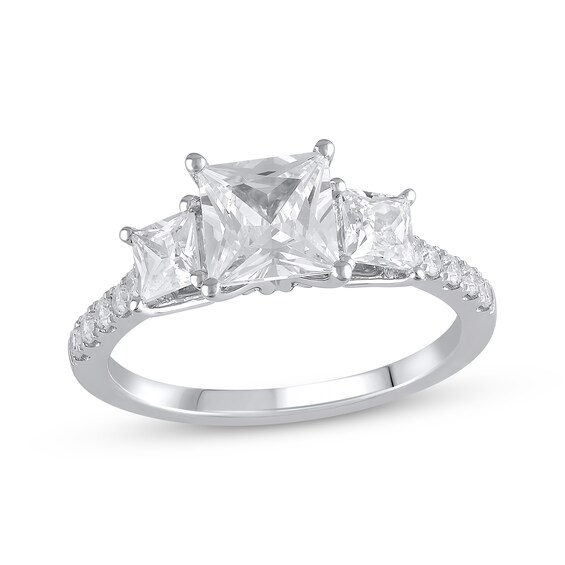 Previously Owned Memories Moments Magic Lab-Grown Diamonds Princess-Cut Three-Stone Engagement Ring 2-1/5 ct tw 14K White Gold