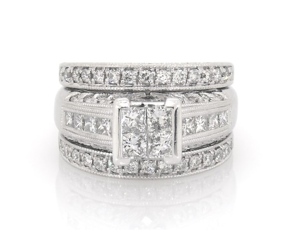 Previously Owned Princess-Cut Quad Diamond Bridal Set 1-3/8 ct tw 14K White Gold Size 5