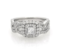 Previously Owned Neil Lane Princess-Cut Diamond Double Halo Bridal Set 1-1/5 ct tw 14K White Gold Size 6.75