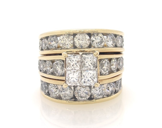 Previously Owned Princess-Cut Quad Diamond Bridal Set 5-1/3 ct tw 14K Yellow Gold 4.75