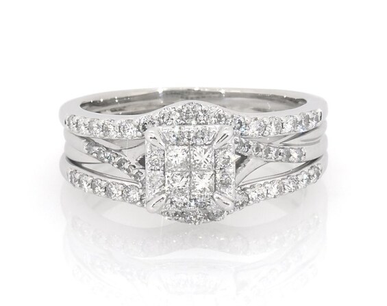Previously Owned Princess-Cut Quad Diamond Bridal Set 3/4 ct tw 10K White Gold 8