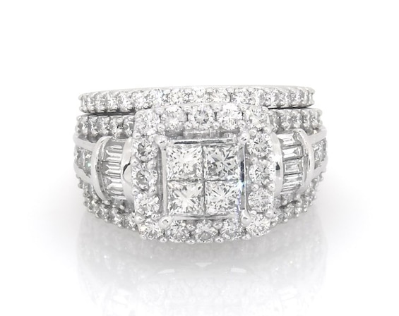 Previously Owned Diamond Bridal Set 3 ct tw Baguette & Round-cut 14K White Gold Size