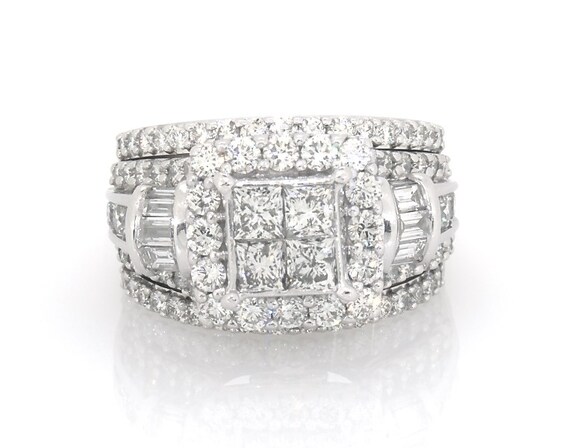 Previously Owned Diamond Bridal Set 3 ct tw Baguette & Round-cut 14K White Gold Size 6.5