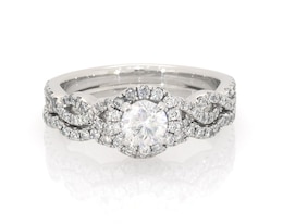 Previously Owned THE LEO First Light Diamond Round-Cut Bridal Set 1 ct tw 14K White Gold Size 7