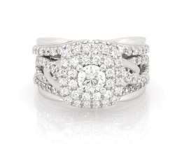 Previously Owned Round-Cut Diamond Double Halo Bridal Set 1-5/8 ct tw 14K White Gold Size 6.5