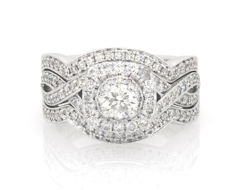 Main Image 1 of Previously Owned Neil Lane Round-Cut Diamond Halo Bridal Set 1 ct tw 14K White Gold Size 5
