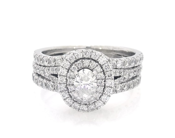 Previously Owned Neil Lane Oval-Cut Diamond Double Halo Bridal Set 1-7/8 ct tw 14K White Gold 8