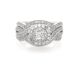 Previously Owned Neil Lane Round-Cut Diamond Double Halo Bridal Set 7/8 ct tw 14K White Gold Size 5.75