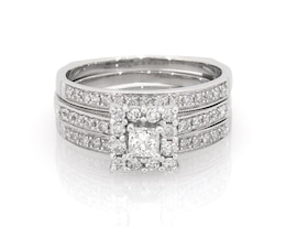 Previously Owned Princess-Cut Diamond Halo Bridal Set 7/8 ct tw 14K White Gold Size 7.5