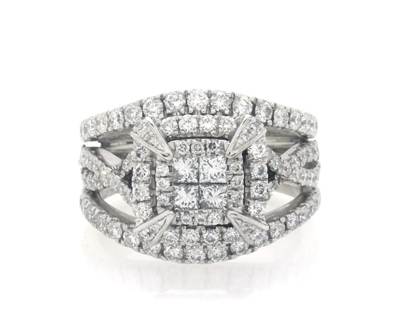 Main Image 1 of Previously Owned Neil Lane Princess-Cut Quad Diamond Bridal Set 1-1/2 ct tw 14K White Gold Size 5.5