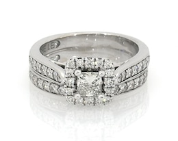 Previously Owned THE LEO Diamond Princess-Cut Halo Bridal Set 7/8 ct tw 14K White Gold Size 8.25