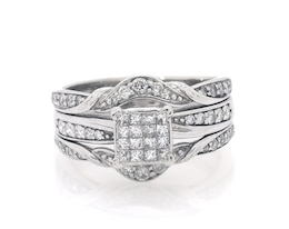 Previously Owned Princess-Cut Multi-Diamond Bridal Set 3/4 ct tw 10K White Gold Size 7.5