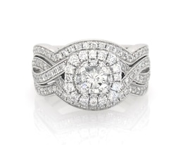 Previously Owned Neil Lane Round-Cut Diamond Double Halo Bridal Set 1-1/2 ct tw 14K White Gold Size 4.5