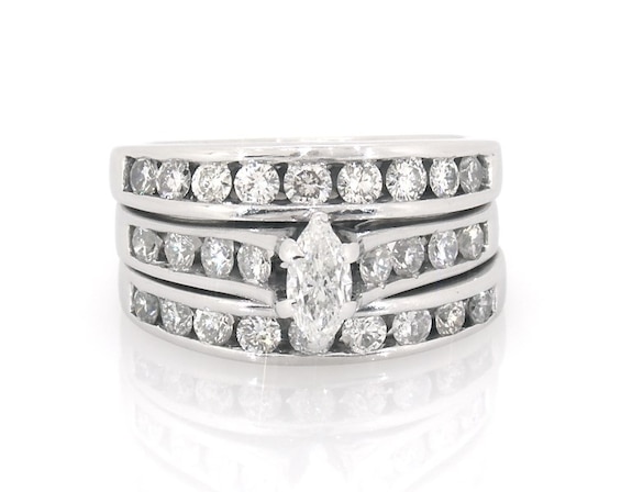 Previously Owned Marquise-Cut Diamond Bridal Set 1-1/3 ct tw 14K White Gold Size 5