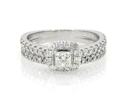 Previously Owned Neil Lane Princess-Cut Diamond Halo Bridal Set 1 ct tw 14K White Gold Size 6.5