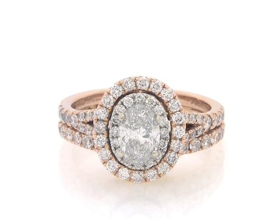 Previously Owned Neil Lane Oval-Cut Diamond Double Halo Bridal Set 1-1/2 ct tw 14K Two-Tone Gold 5.75