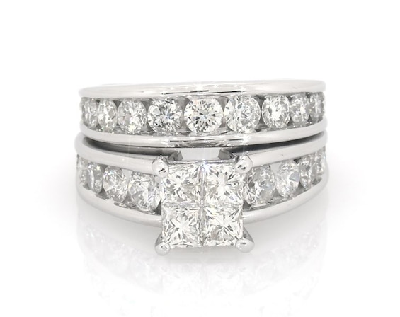 Previously Owned Princess-Cut Quad Diamond Bridal Set 3-5/8 ct tw 14K White Gold Size 8