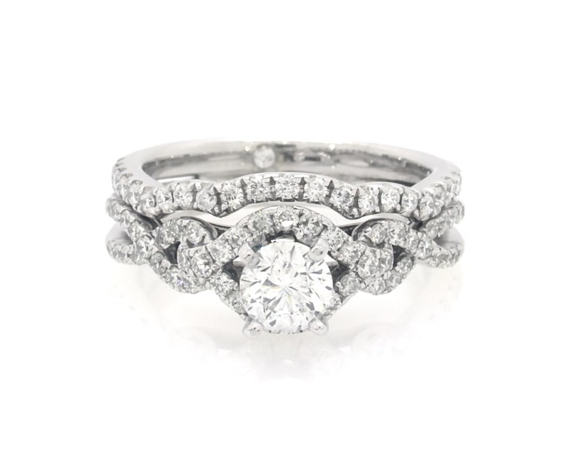 Main Image 1 of Previously Owned Round-Cut Diamond Bypass Bridal Set 1 ct tw 14K White Gold Size 5.25
