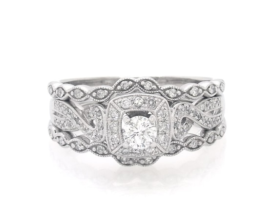 Previously Owned Round-Cut Diamond Bridal Set 3/4 ct tw 10K & 14K White Gold Size 10