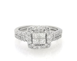 Previously Owned Princess-Cut Quad Diamond Halo Bridal Set 1-1/5 ct tw 14K White Gold Size 6