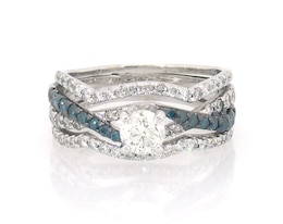 Previously Owned Round-Cut White & Blue Diamond Bridal Set 1 ct tw 14K White Gold Size 5
