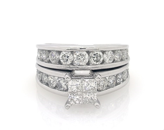 Previously Owned Princess-Cut Quad Diamond Bridal Set 3 ct tw 14K White Gold Size 6.5