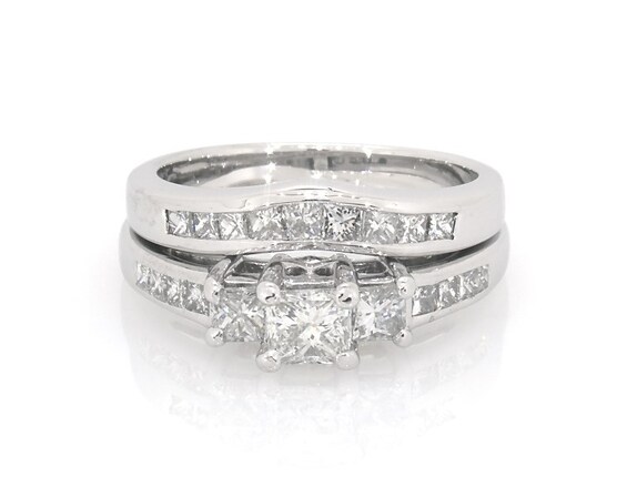 Previously Owned Princess-Cut Three-Stone Diamond Bridal Set 1-1/3 ct tw 14K White Gold 6.5