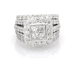 Previously Owned Princess-Cut Quad Diamond Halo Bridal Set 3-7/8 ct tw 14K White Gold Size 4