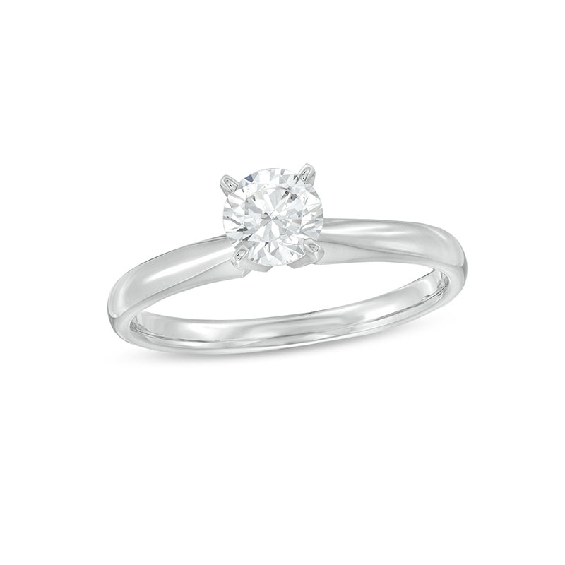 Main Image 1 of Previously Owned Diamond Solitaire Ring 1/2 carat Round-cut 14K White Gold (I/I2)