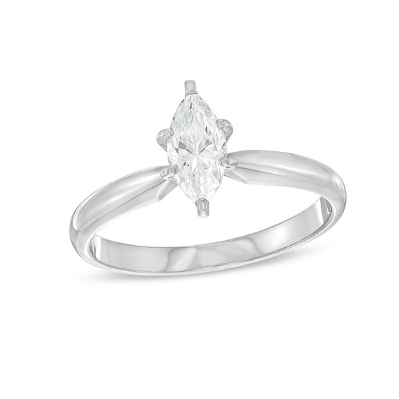 Previously Owned Diamond Solitaire Ring 1/2 carat Marquise 14K White Gold (I/I2)