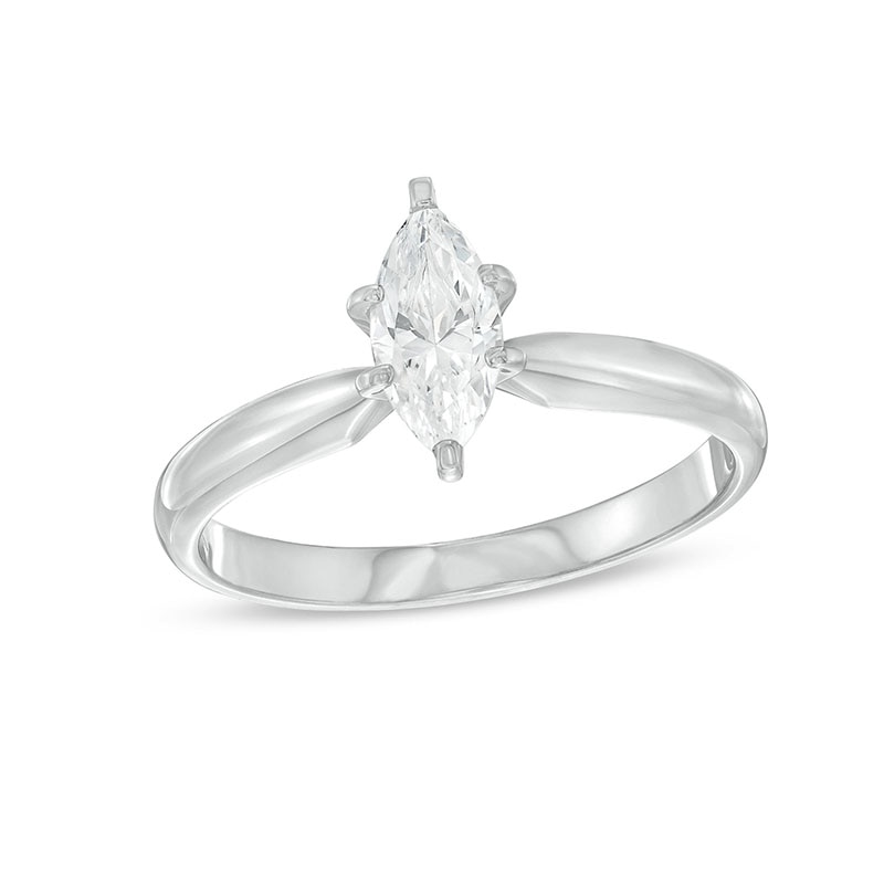 Main Image 1 of Previously Owned Diamond Solitaire Ring 1/2 carat Marquise 14K White Gold (I/I2)