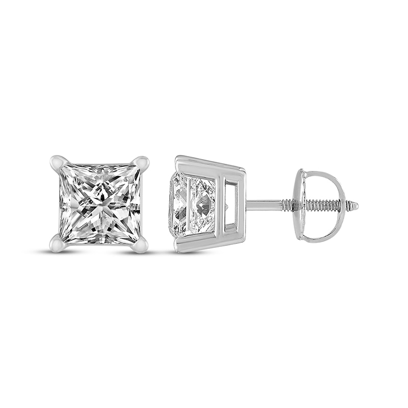 Main Image 3 of Previously Owned Diamond Solitaire Earrings 1 ct tw Princess-cut 14K White Gold