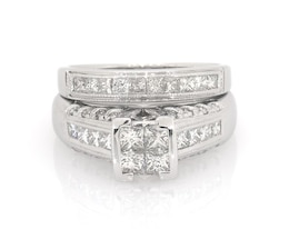 Previously Owned Princess-Cut Quad Diamond Bridal Set 1-1/3 ct tw 14K White Gold Size 7