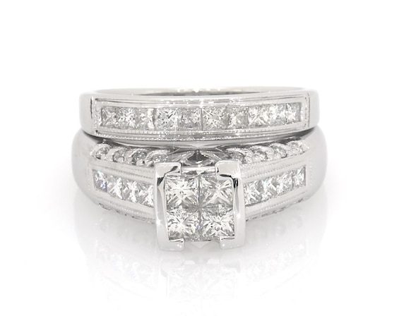 Previously Owned Princess-Cut Quad Diamond Bridal Set 1-1/3 ct tw 14K White Gold Size 7