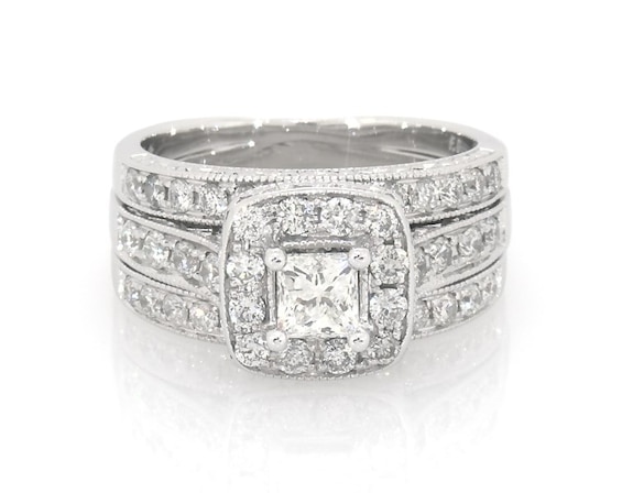 Previously Owned Princess-Cut Diamond Soldered Bridal Set 1-3/8 ct tw 14K White Gold Size 6.5