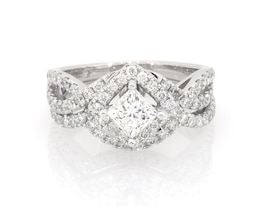 Previously Owned THE LEO Princess-Cut Diamond Halo Bridal Set 1-3/8 ct tw 14K White Gold Size 5.5