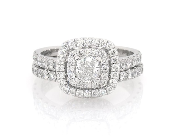 Previously Owned Neil Lane Cushion-Cut Diamond Bridal Set 1-5/8 ct tw 14K White Gold 7